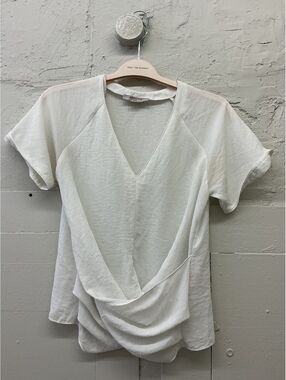 AllSaints White Draped V-Neck Blouse